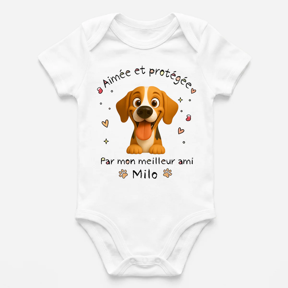 [Effet d'impression 3D] Body Bébé Personnalisable - Aimé Et Protégé Par Le Chien