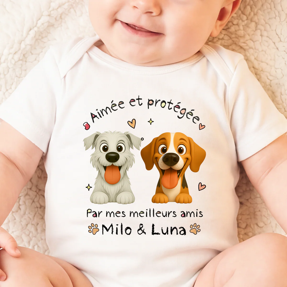 [Effet d'impression 3D] Body Bébé Personnalisable - Aimé Et Protégé Par Le Chien - Image 2