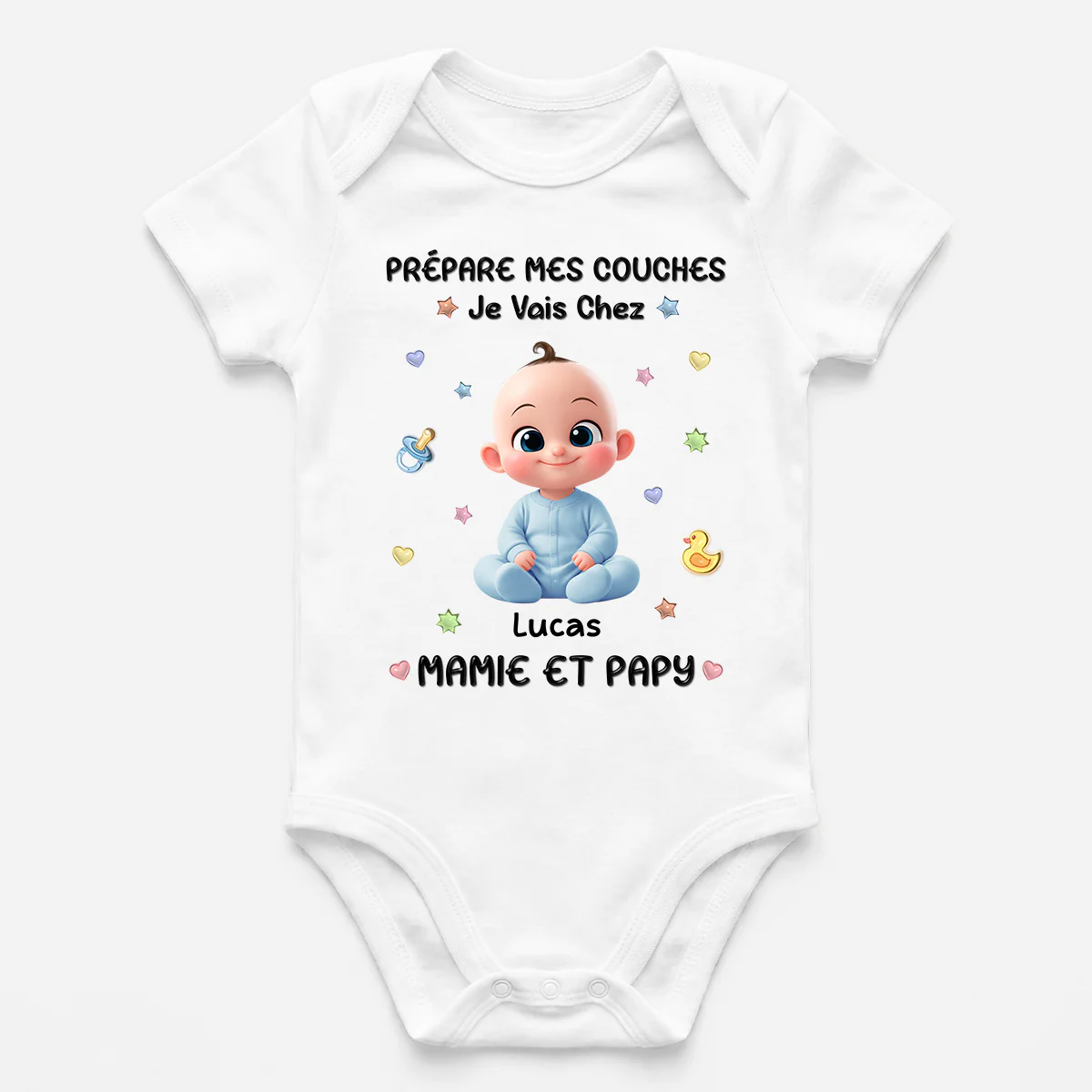 [Effet d'impression 3D] Body Bébé Personnalisé - Je Vais Chez Mamie Et Papy