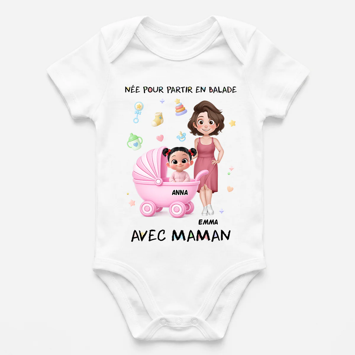[Effet d'impression 3D] Body Bébé Personnalisé - Partir En Balade Avec Maman Papa