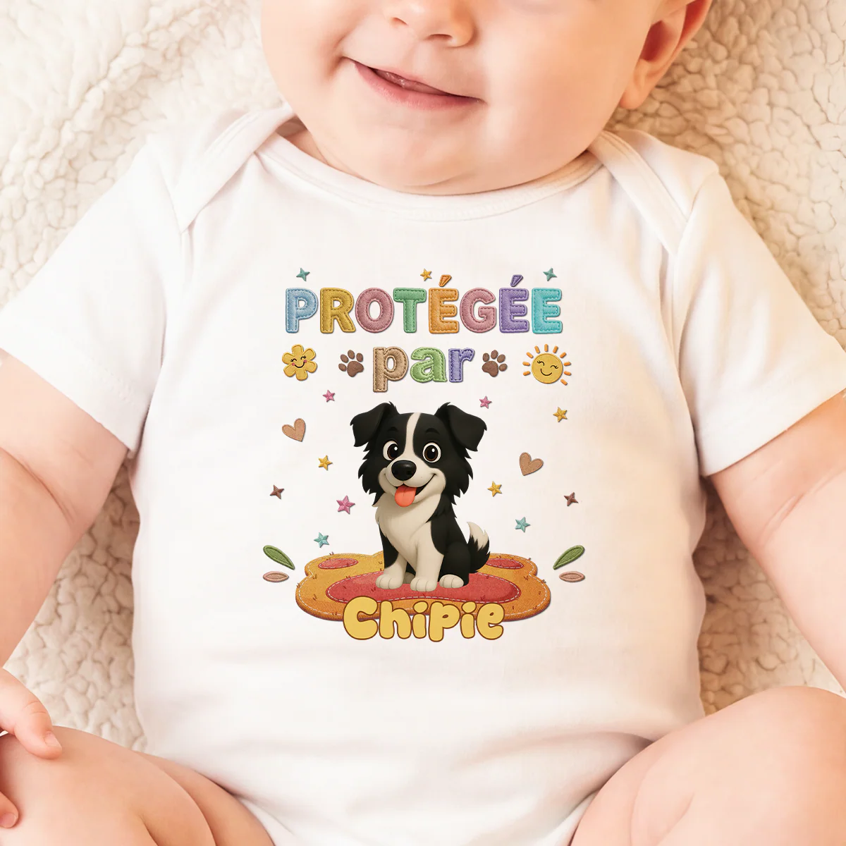 [Effet d'impression 3D] Body Bébé Personnalisé - Protégé Par Le Chien - Image 2