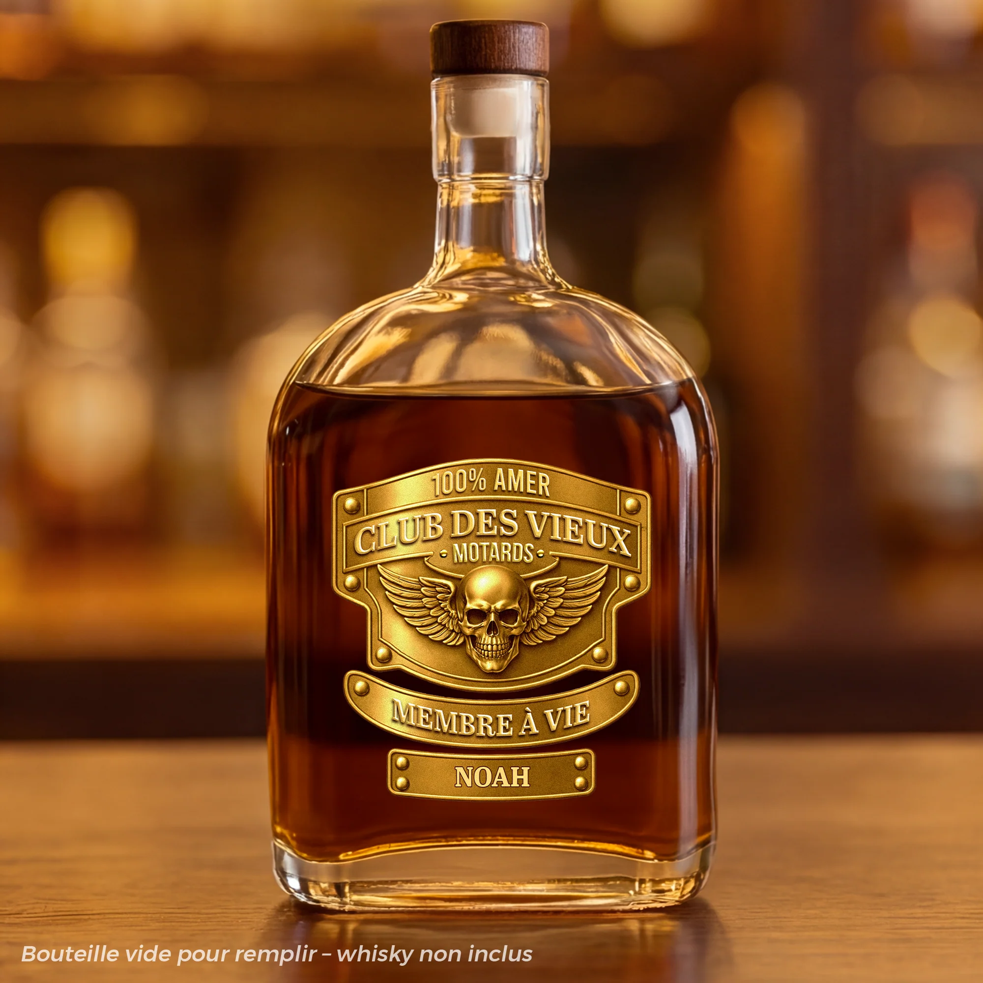 [Effet d'impression 3D] Bouteille De Whisky Personnalisée Homme - Clubs Des Vieux Motards