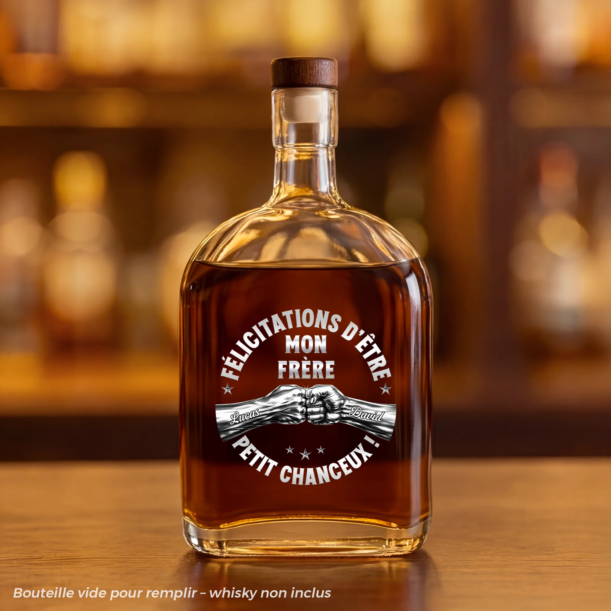 [Effet d'impression 3D] Bouteille Whisky Personnalisable | Être Mon Frère