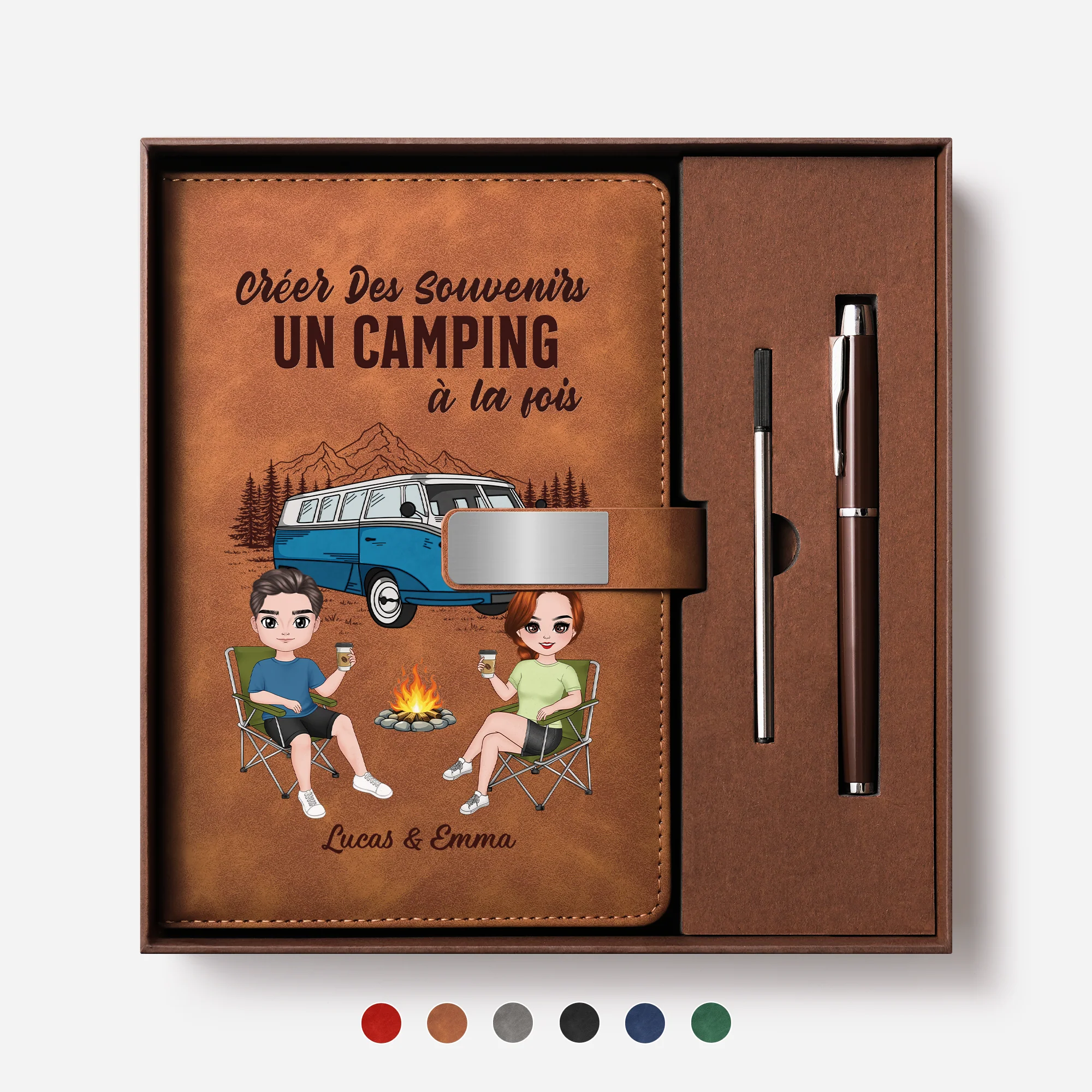 [Effet d'impression 3D] Coffret Carnet En Cuir Personnalisé Couple - Créer Des Souvenirs Au Camping