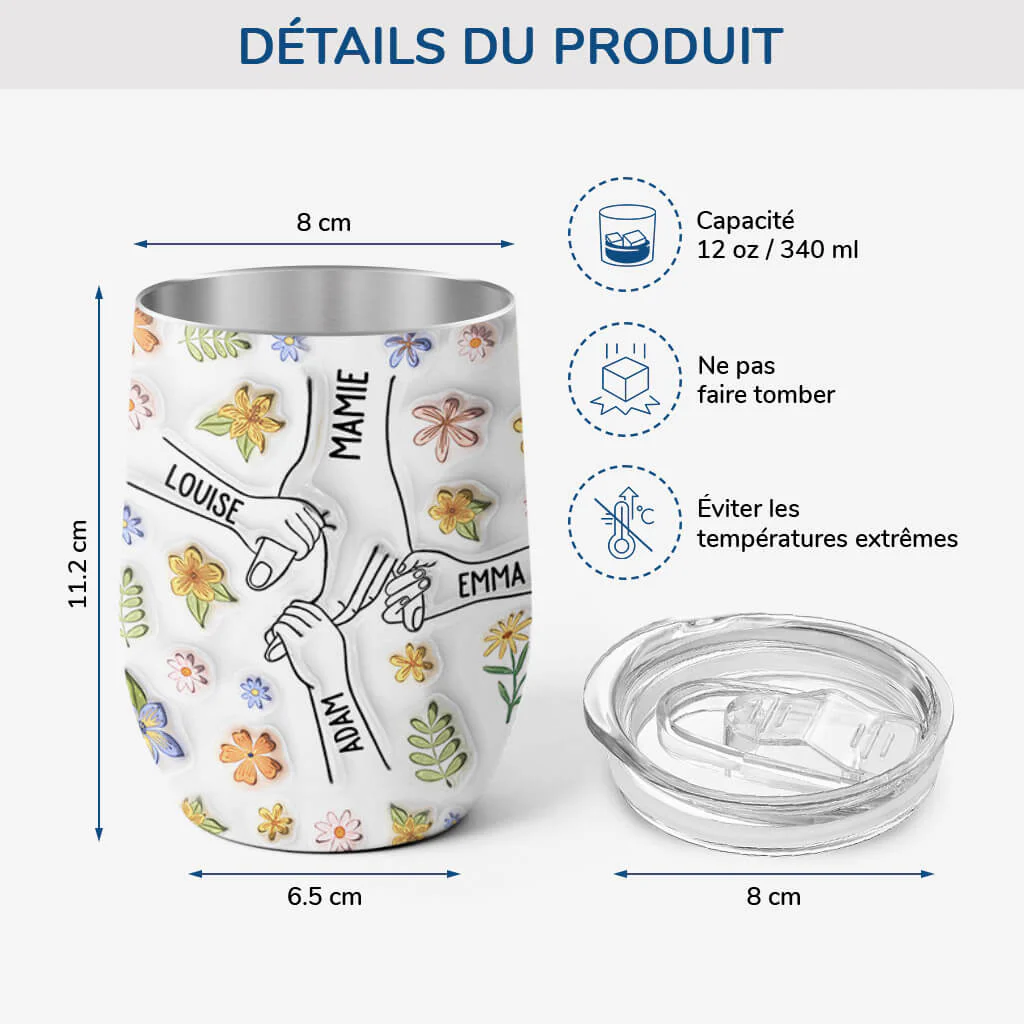 [Effet d'Impression 3D] Mug Personnalisé 355ml - Mamie - Fleurs Douces - Image 3