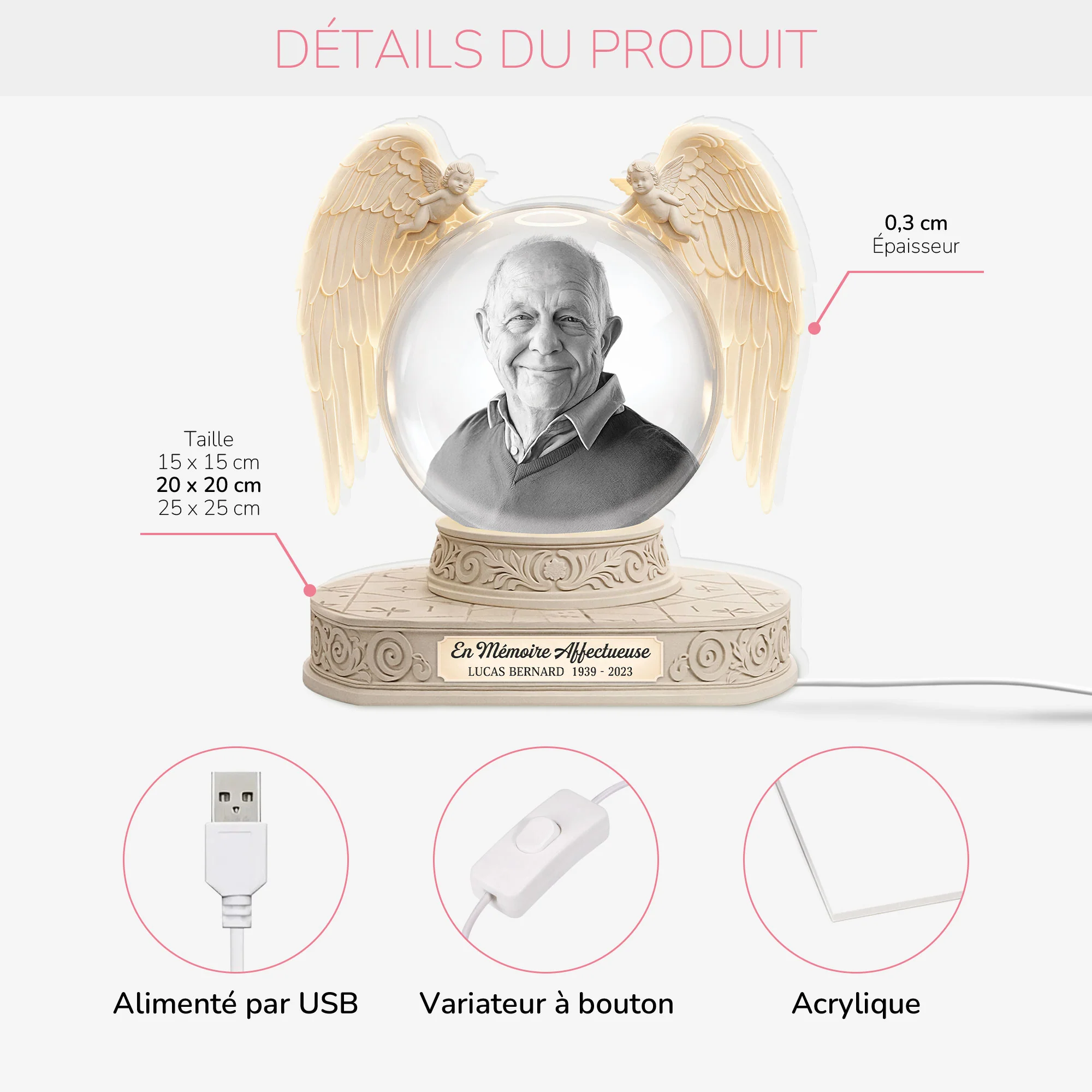[Effet d'impression 3D] Lightbox Personnalisable Commémoratif - Cadeau Papa Maman Toujours Avec Toi - Image 2