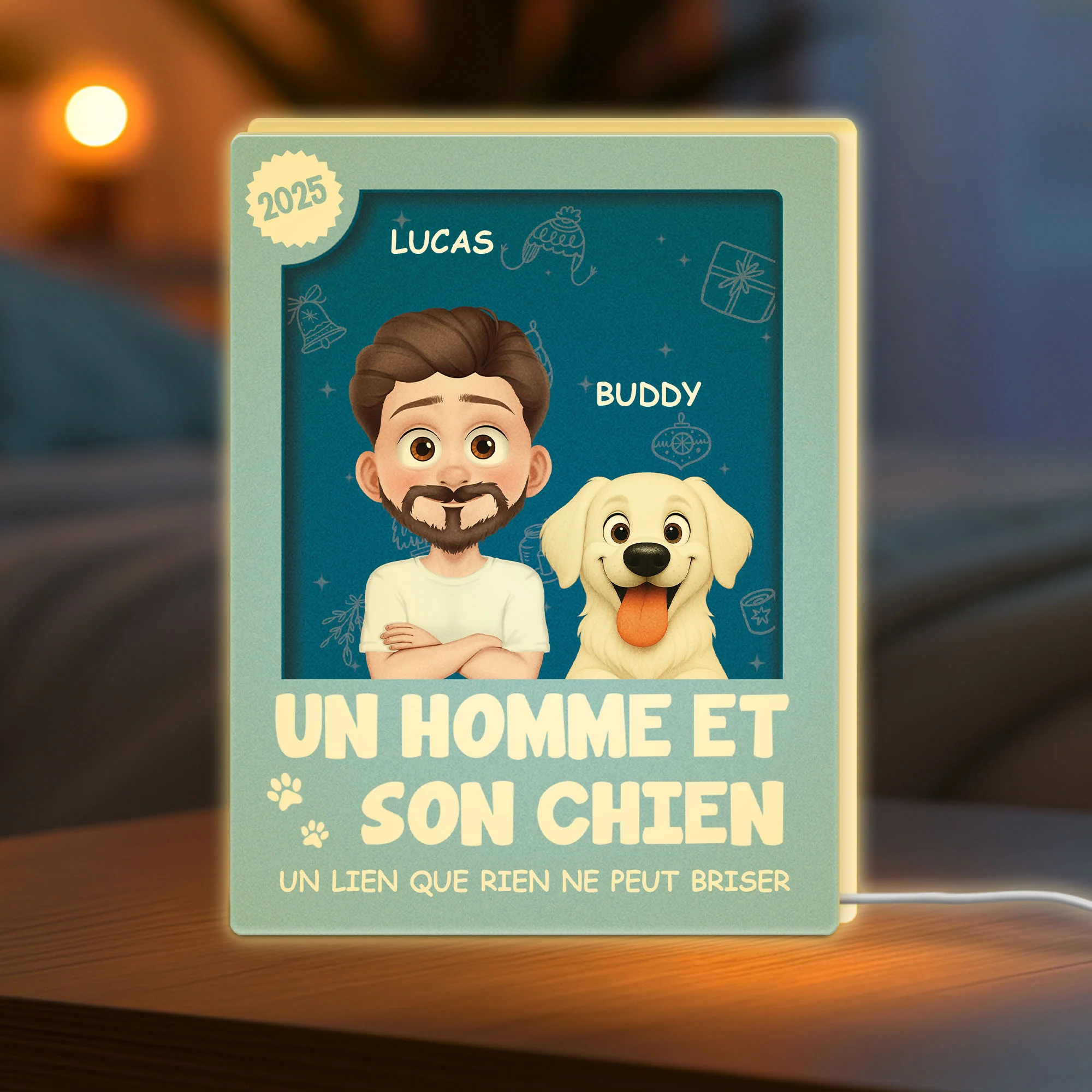 [Effet d'impression 3D] Lightbox Personnalisable De Noël - Une Fille Et Son Chien - Image 2