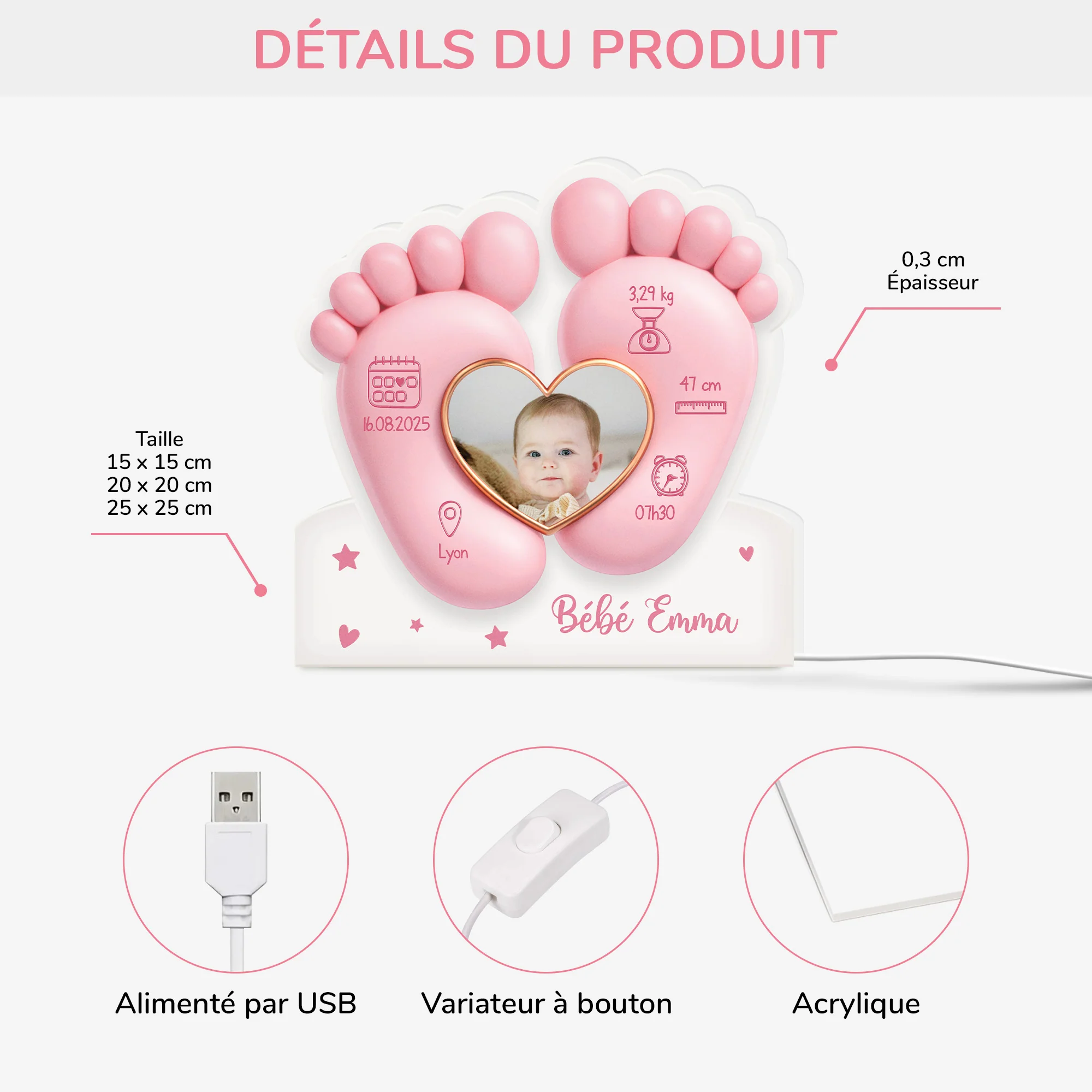 [Effet d'impression 3D] Lightbox Personnalisable - Joli Bébé De Maman - Image 2