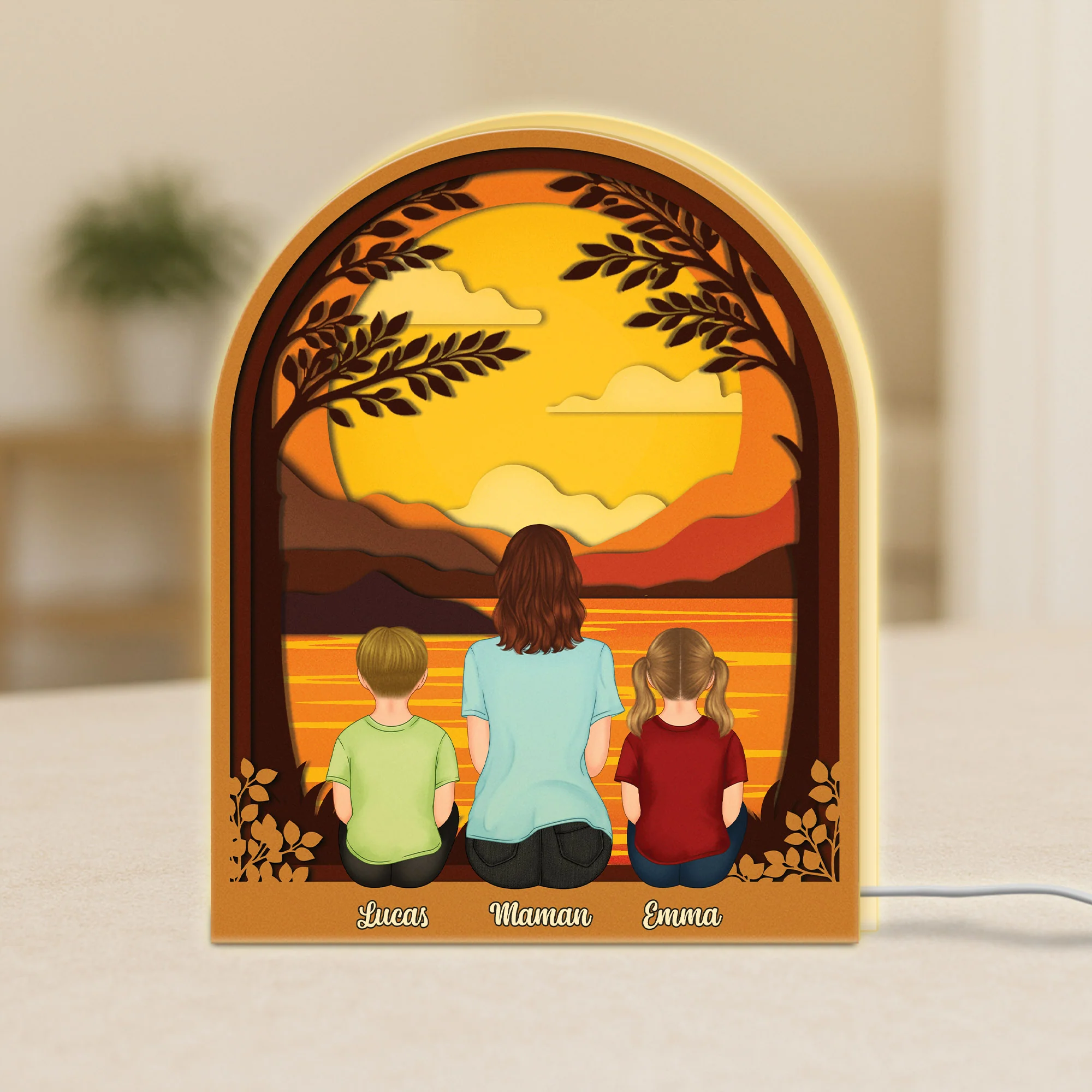 [Effet d'impression 3D] Lightbox Personnalisable - Papa Maman Et Enfant Ensemble
