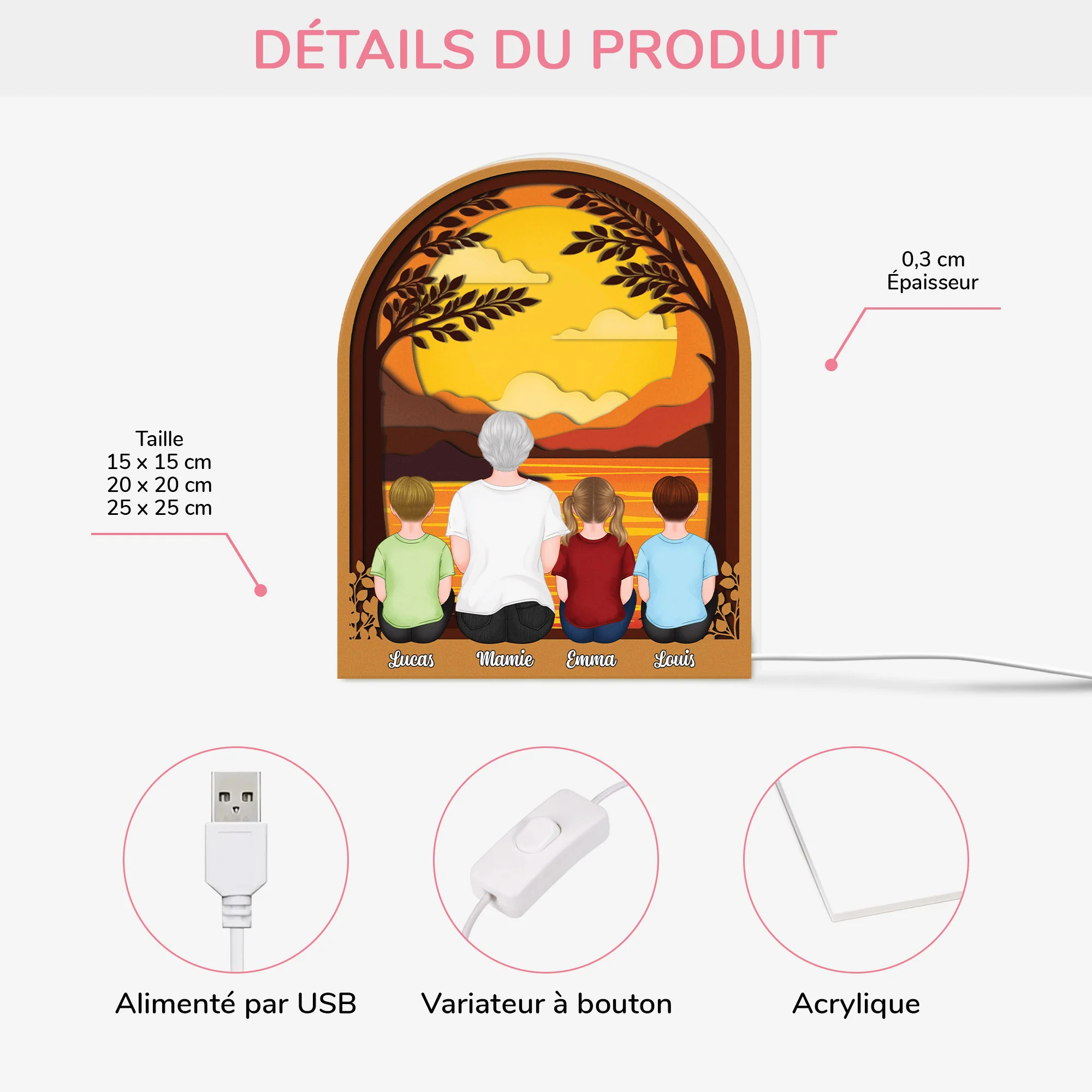 [Effet d'impression 3D] Lightbox Personnalisable - Papa Maman Et Enfant Ensemble - Image 3