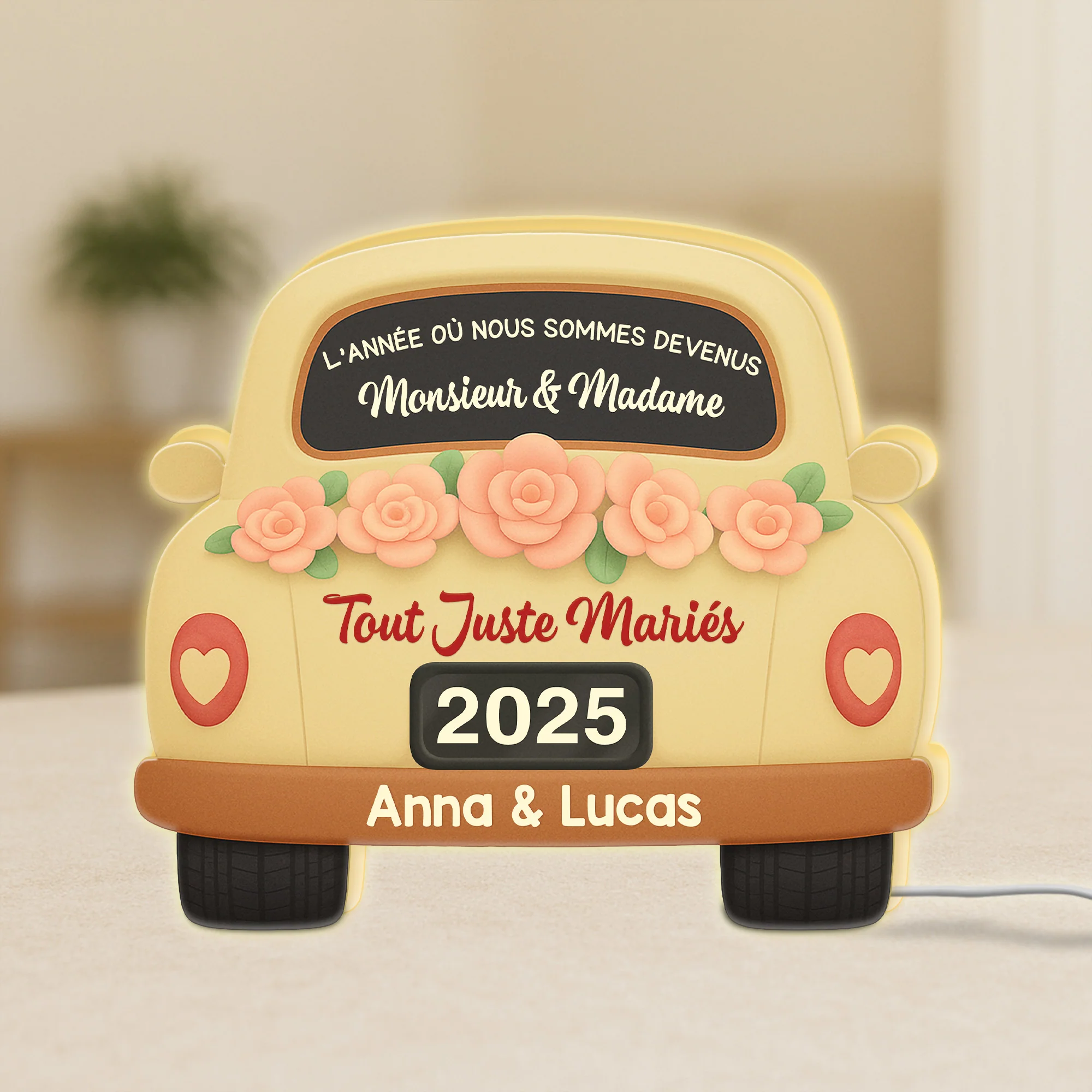 [Effet d'impression 3D] Lightbox Personnalisable Pour Couple - Année De Notre Mariage
