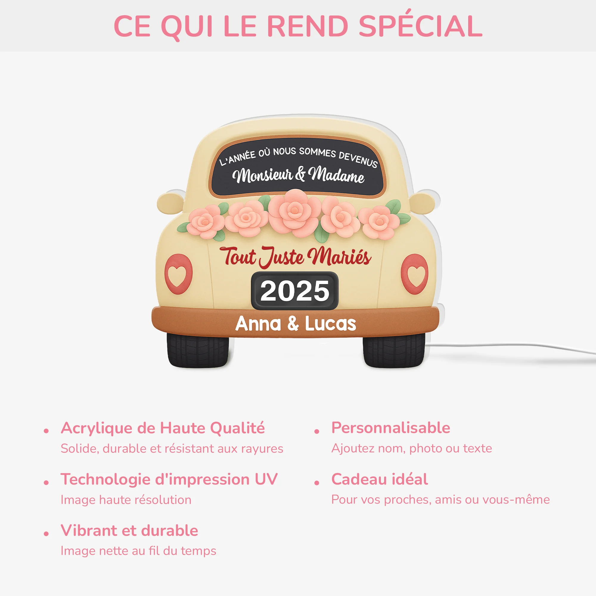 [Effet d'impression 3D] Lightbox Personnalisable Pour Couple - Année De Notre Mariage - Image 4