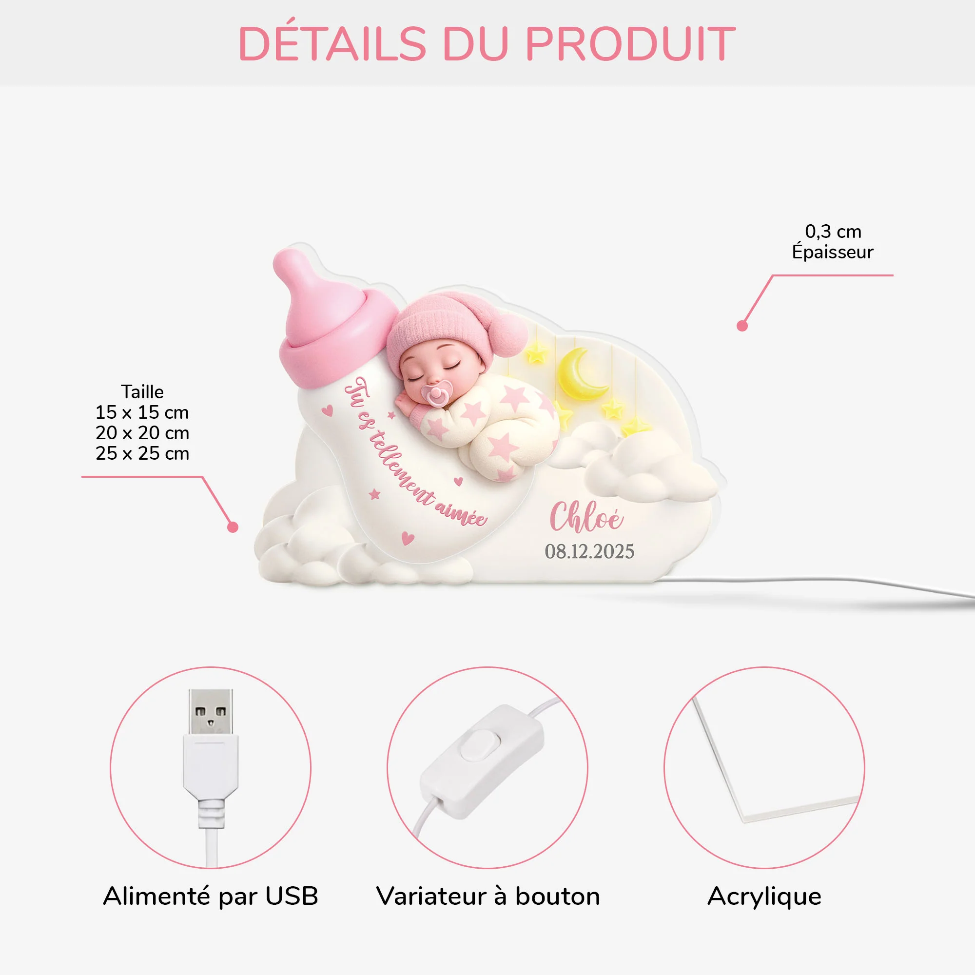 Lightbox Personnalisé Maman - Bébé Est Tellement Aimé - Image 3