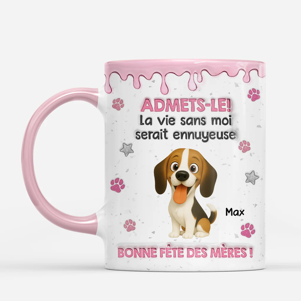[Effet d'impression 3D] Mug Chien Personnalisé - Vie Ennuyeuse Sans Chiens - Image 2