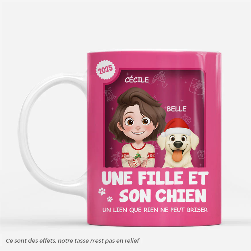 Tasse Personnalisée Chien Noël 3D - Belle Fille Et Son Chien