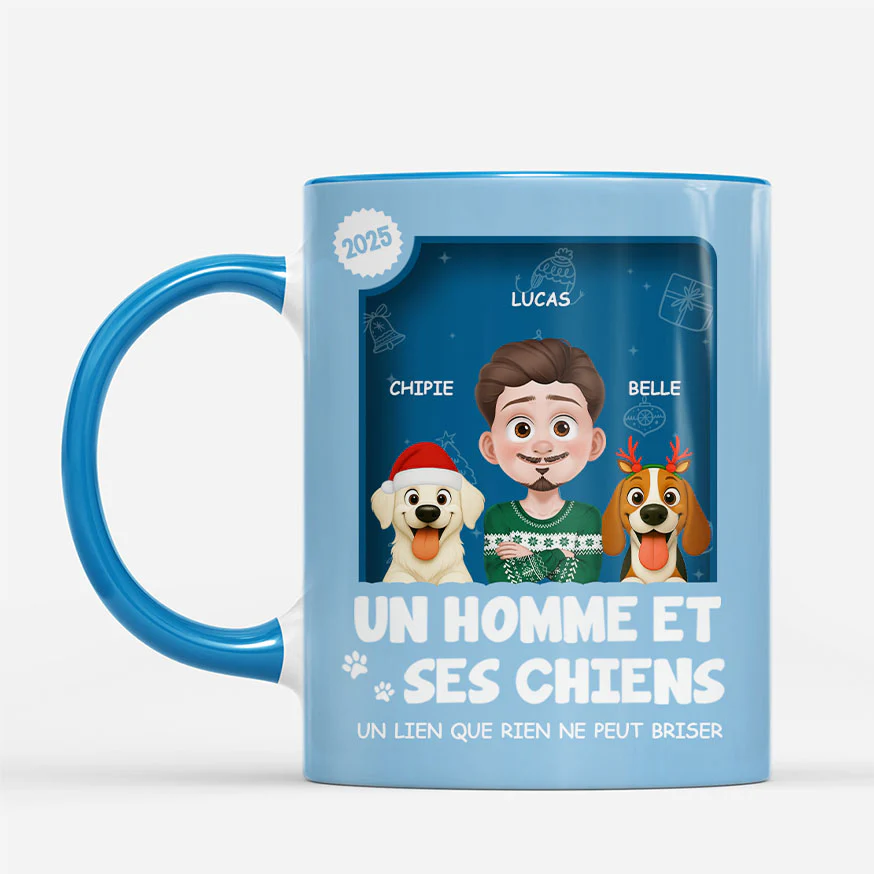 Tasse Personnalisée Chien Noël 3D - Belle Fille Et Son Chien - Image 2