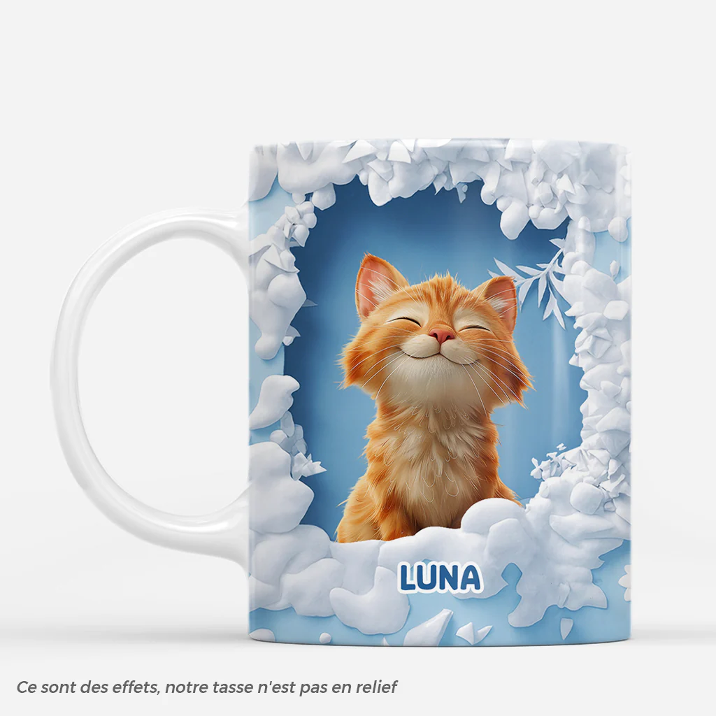 [Effet d'impression 3D] Mug De Noël Personnalisé - Chat Dans La Neige