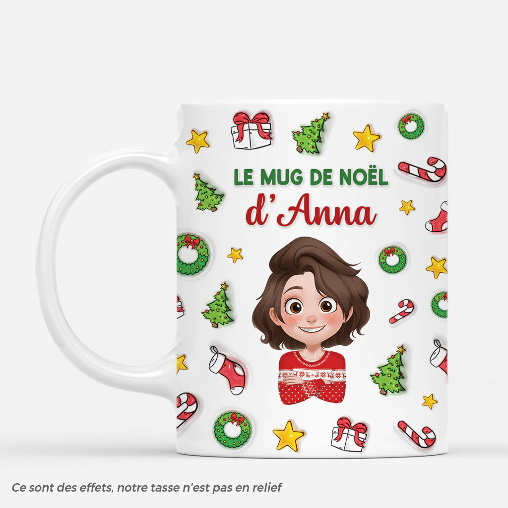 [Effet d'impression 3D] Mug De Noël Personnalisé Enfant Et Femme/Homme