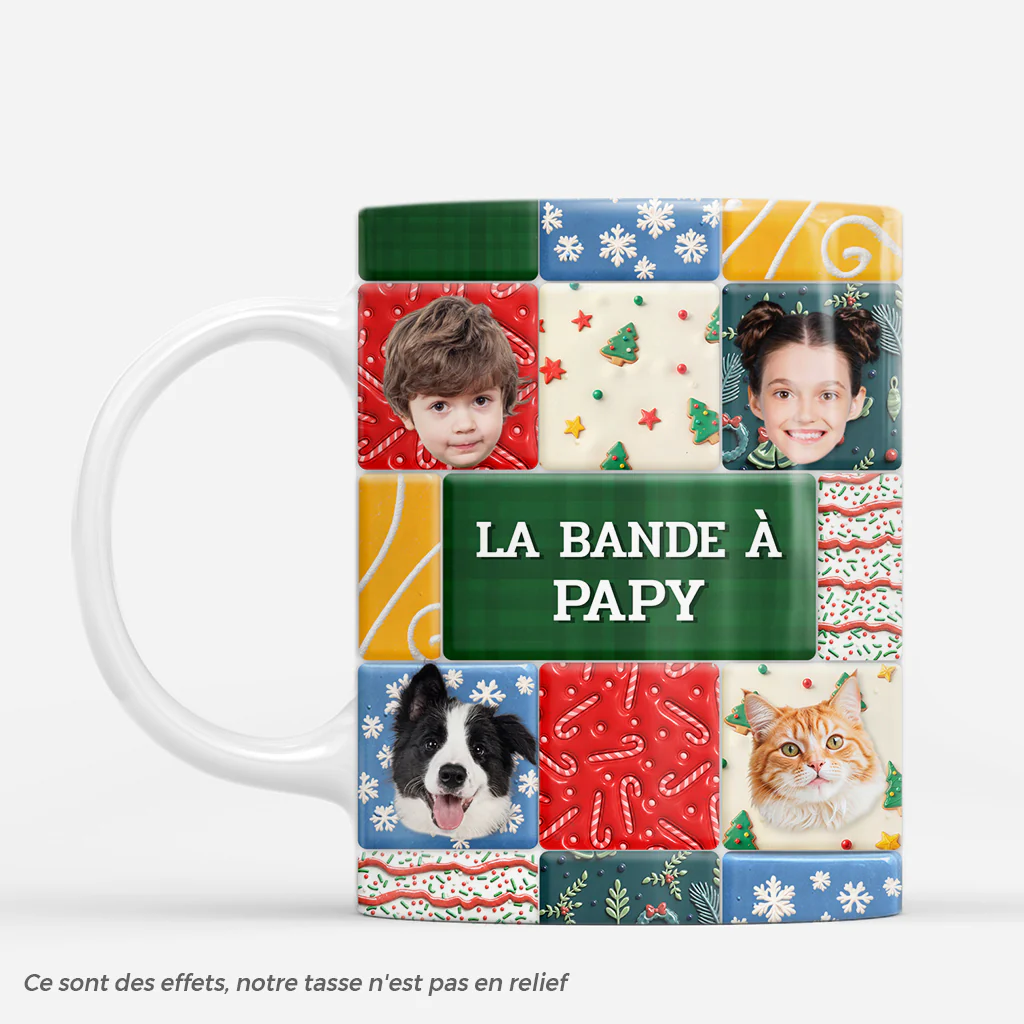Mug Personnalisé Papy Noël Effet 3D - La Bande À Mamie Papy Avec Photo Visage