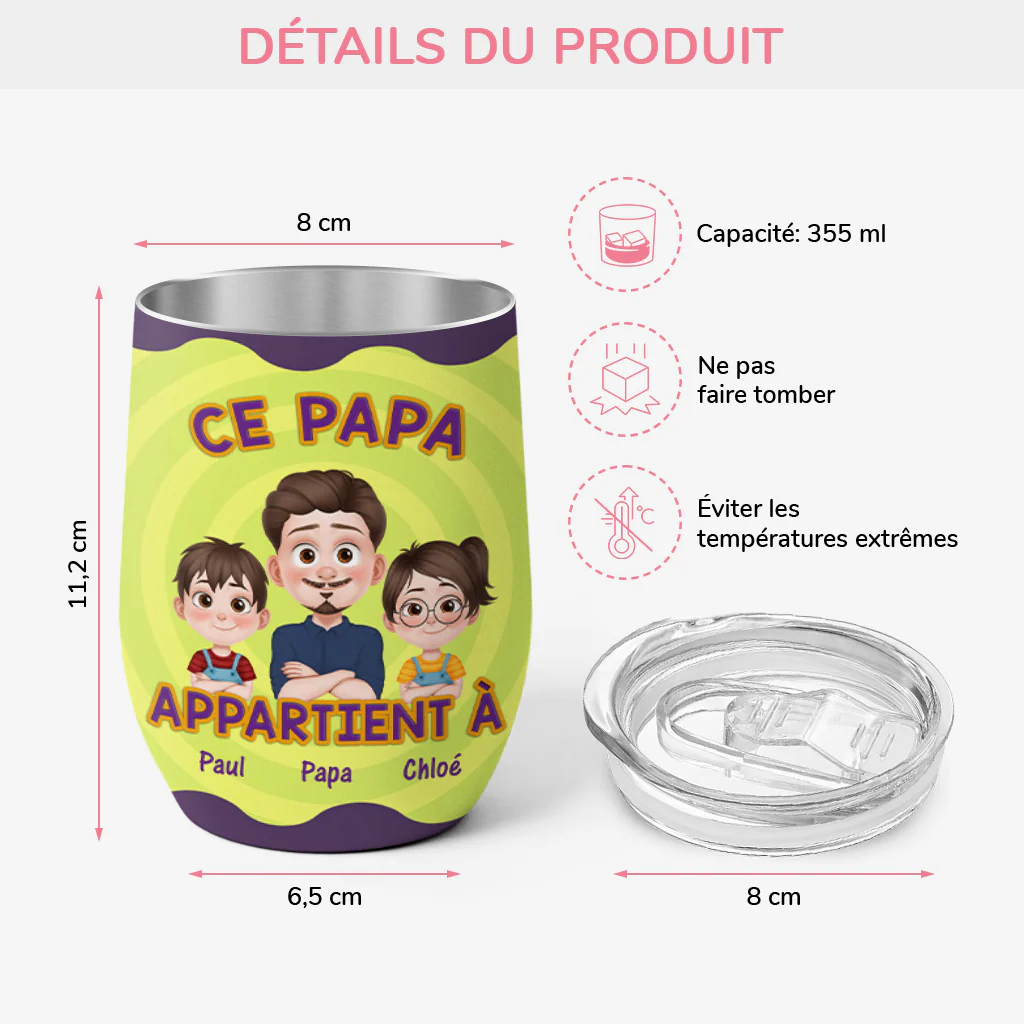 Cadeau Personnalisé - Papa/Maman Appartient À  - Mug Isotherme 355ml - Effet 3D - Image 3