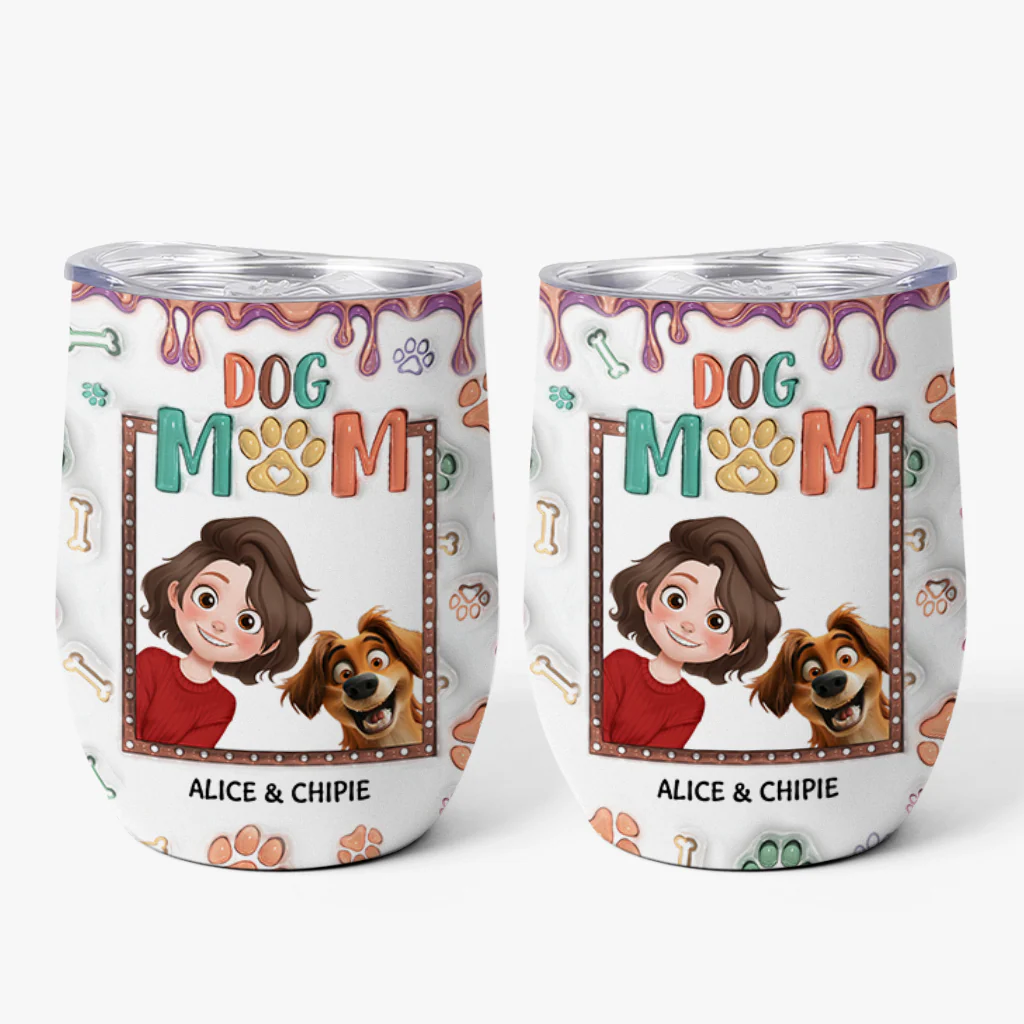 [Effet d'Impression 3D] Cadeau Personnalisé Chien | Mug Isotherme 355ml Maman Chien Mignonne