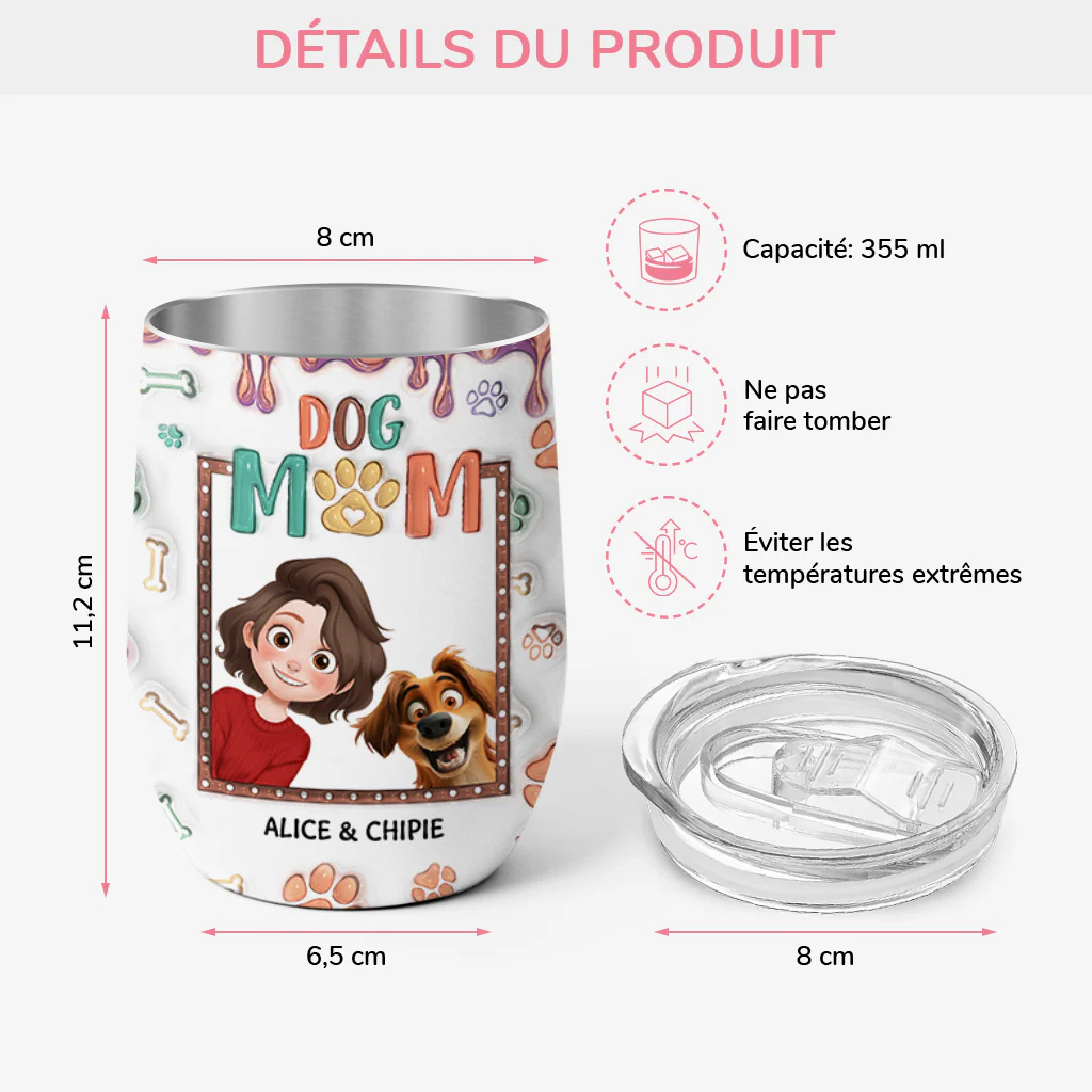 [Effet d'Impression 3D] Cadeau Personnalisé Chien | Mug Isotherme 355ml Maman Chien Mignonne - Image 3