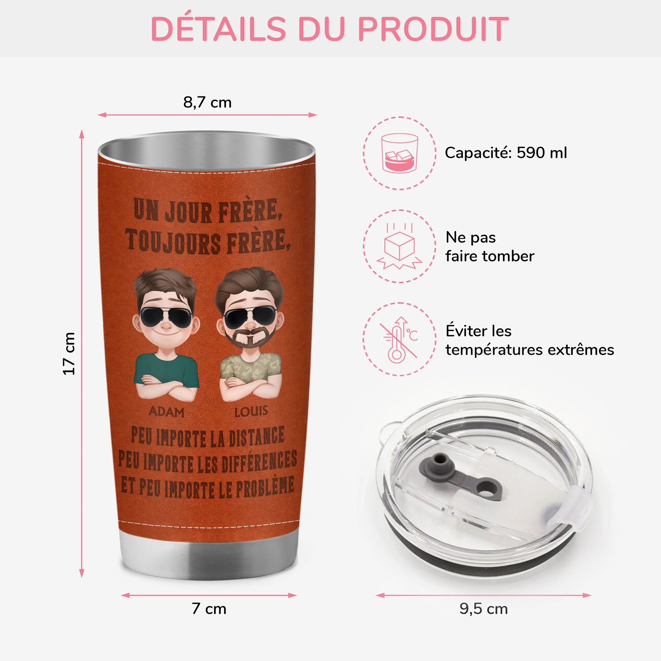 [Effet d'impression 3D] Mug Isotherme 590ml Personnalisé - Frère Et Ami Pour Toujours - Image 3