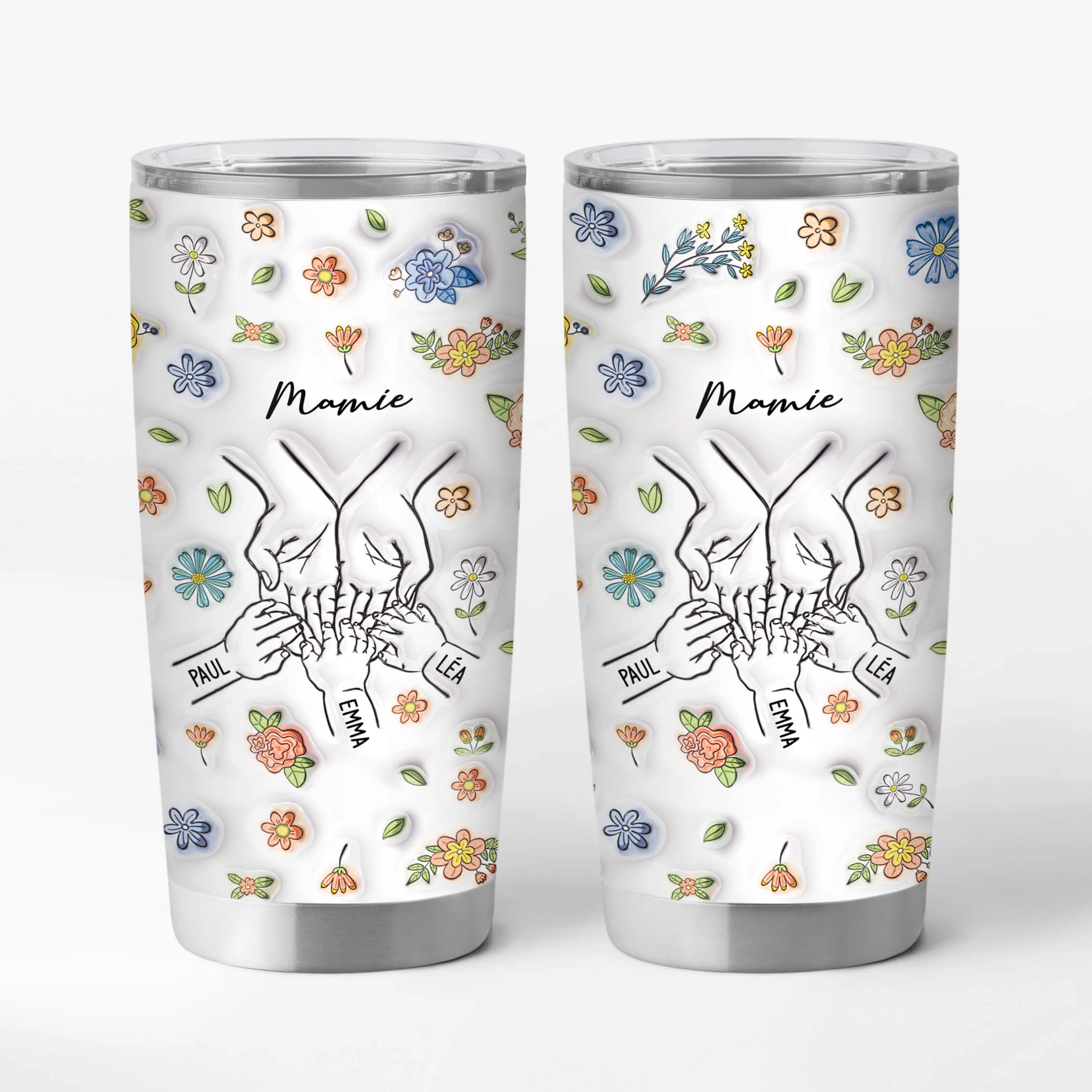 [Effet d'Impression 3D] Cadeau Personnalisé Maman | Mug Isotherme 590ml Fleurs Violettes