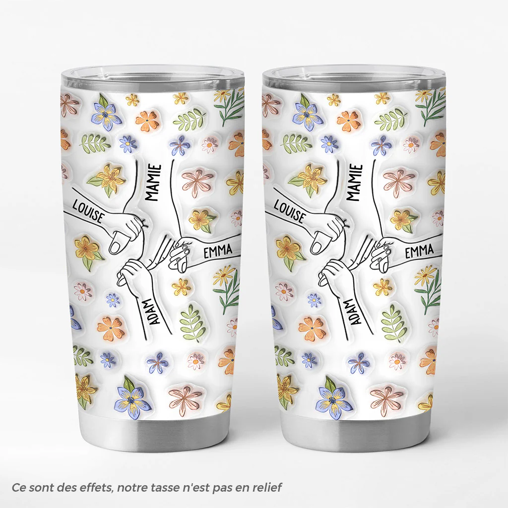 [Effet d'Impression 3D] Cadeau Personnalisé Pour Maman | Mug Isotherme 590ml Mains Avec Fleurs