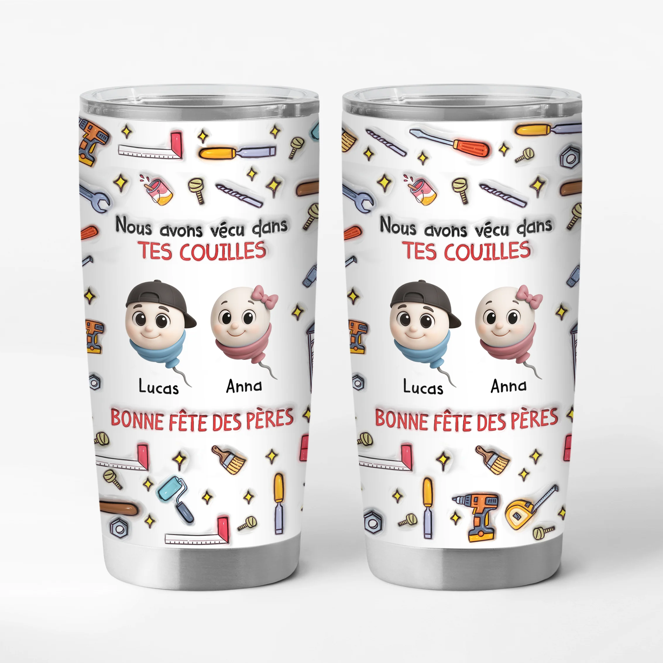 [Effet d'Impression 3D] Mug Isotherme Personnalisé 590ml Papa Maman - Cadeau Fête Des Pères Drôle