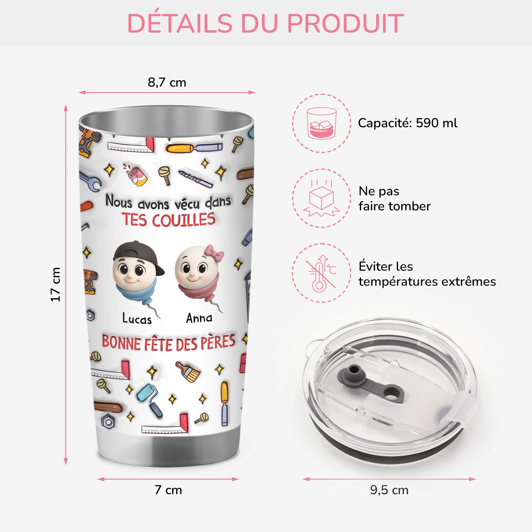 [Effet d'Impression 3D] Mug Isotherme Personnalisé 590ml Papa Maman - Cadeau Fête Des Pères Drôle - Image 3
