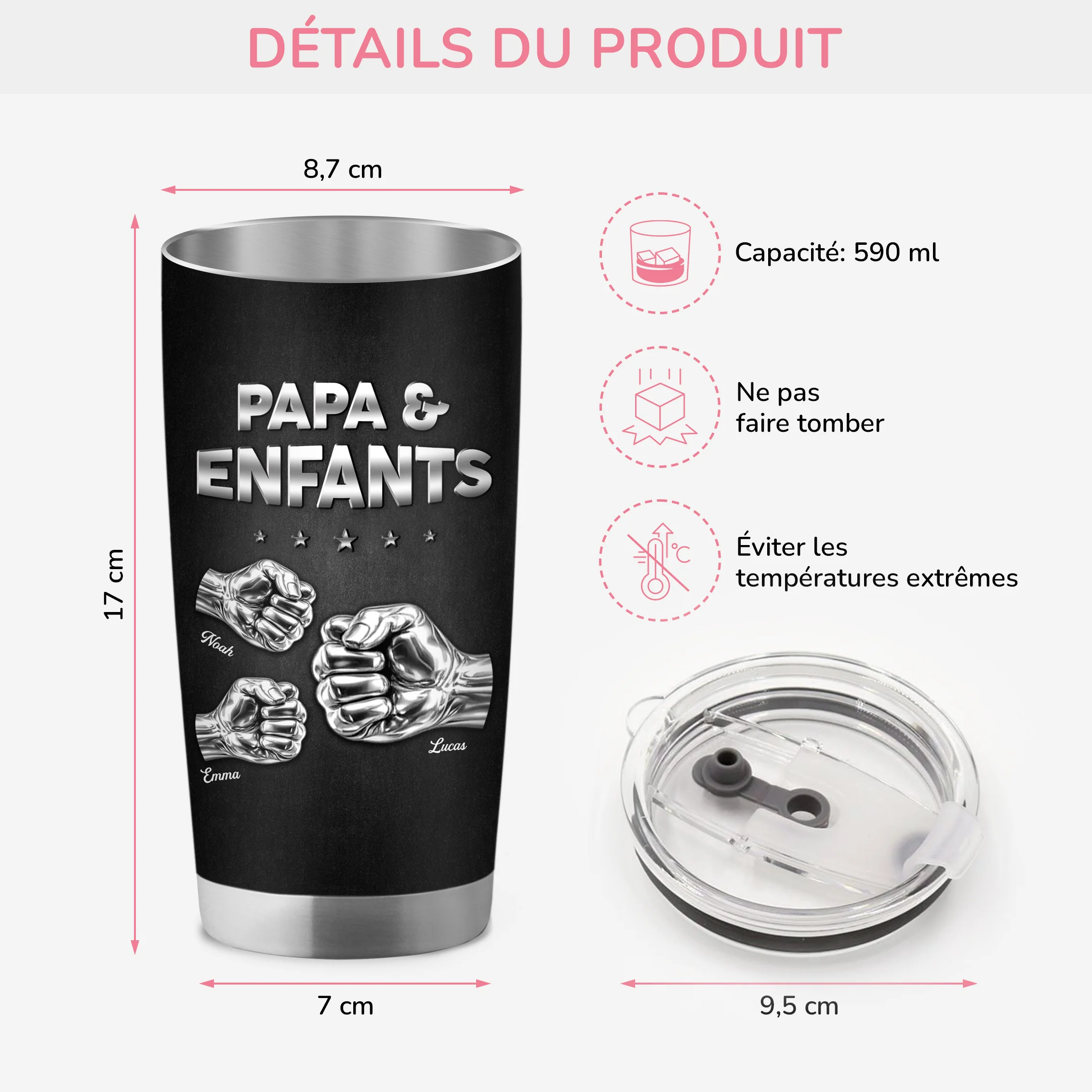 [Effet d'impression 3D] Mug Isotherme Personnalisé Texte - Un Lien Entre Papy Papa Et Fils - Image 3