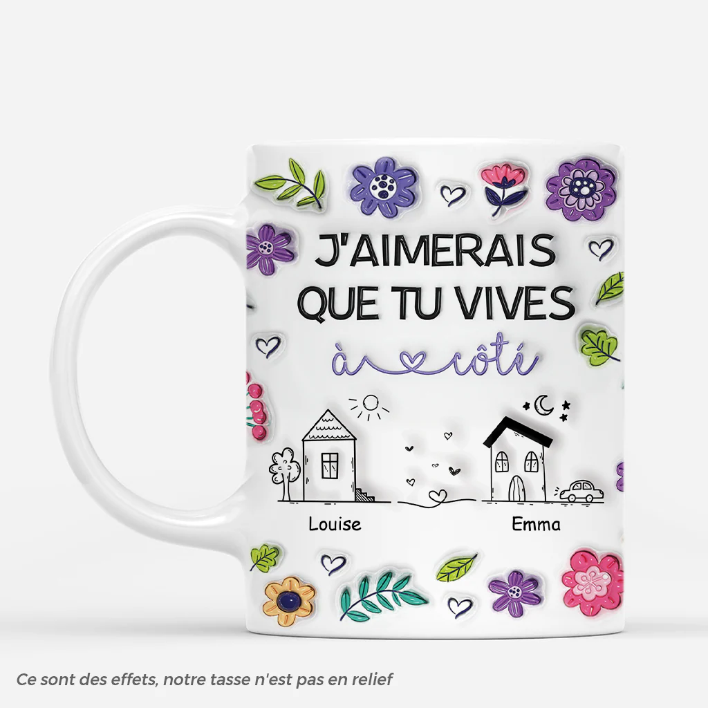 [Effet d'Impression 3D] Mug meilleure amie personnalisé – Vivre À Côté - Jolies Fleurs