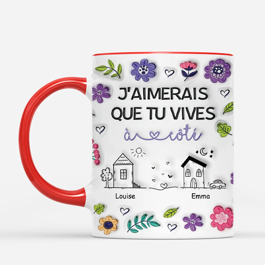 [Effet d'Impression 3D] Mug meilleure amie personnalisé – Vivre À Côté - Jolies Fleurs - Image 2