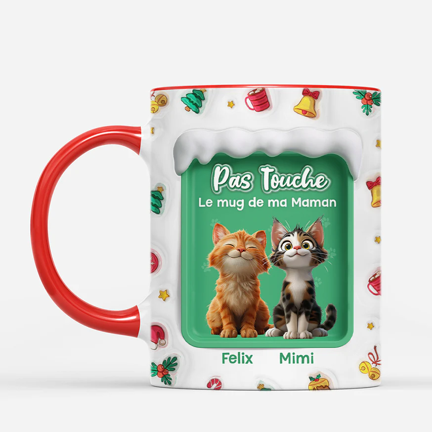 [Effet d'impression 3D] Mug Noël Personnalisé Avec Chat - Pas Touche Le Mug De Papa - Image 2