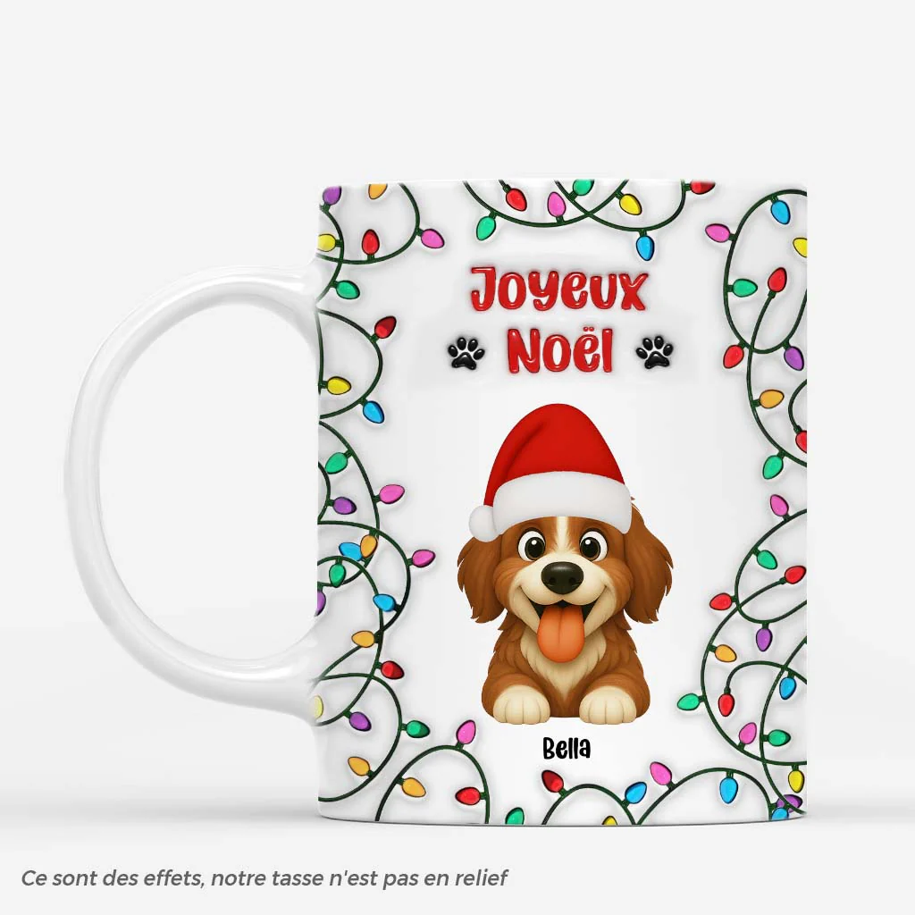 [Effet d'impression 3D] Mug Noël Personnalisé - Lumières De Noël Et Mon Chien
