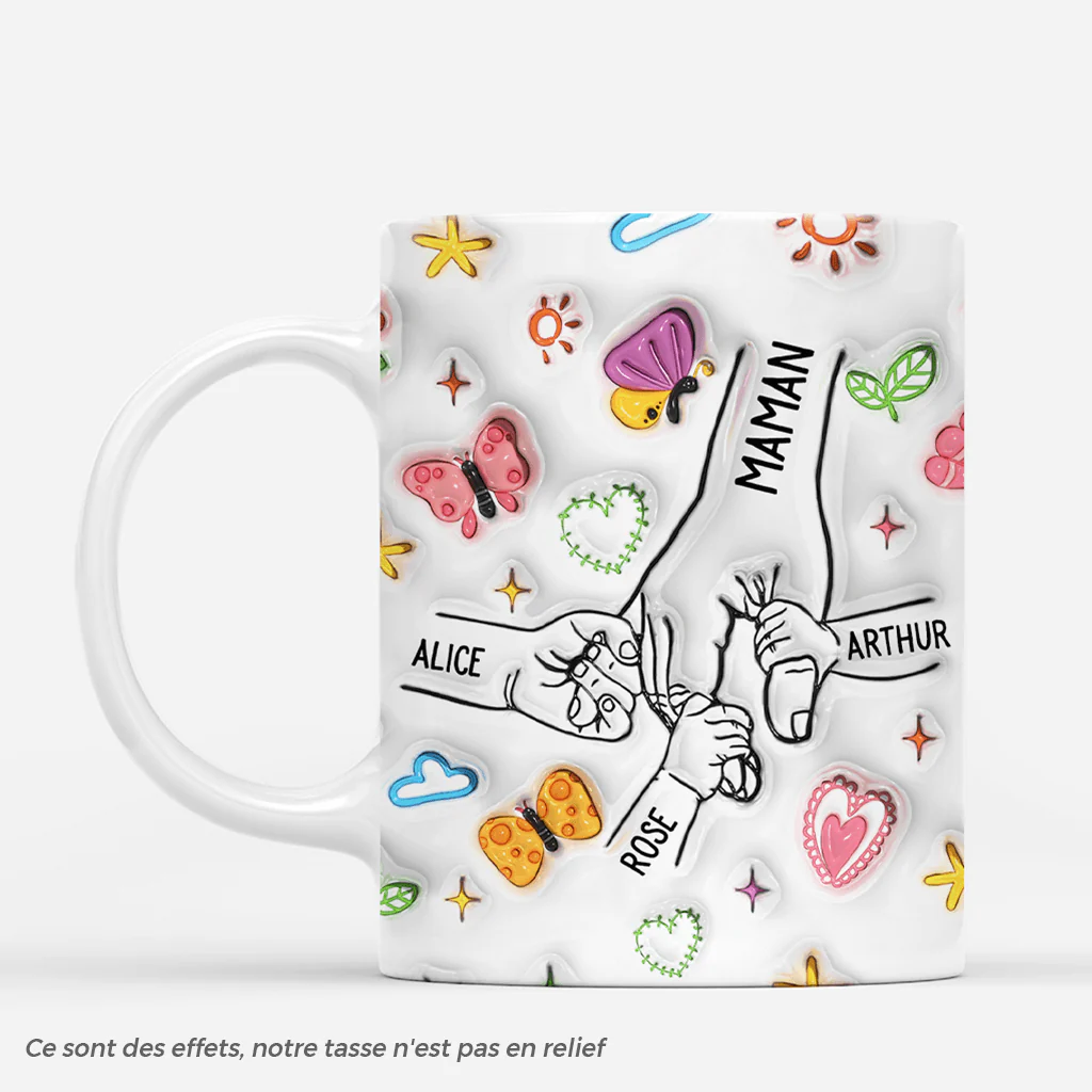 [Effet d'Impression 3D] Mug Personnalisable Maman - Fleurs Et Papillons Colorées