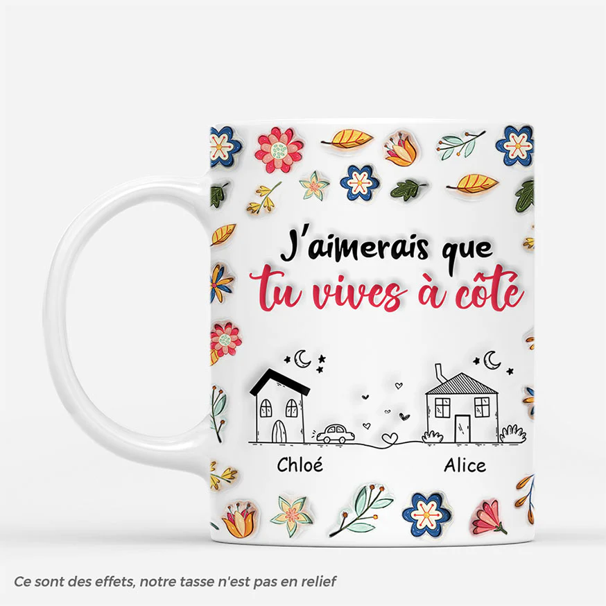 [Effet d'impression 3D] Mug Personnalisé Amis Avec Fleur - Vivre À Côté