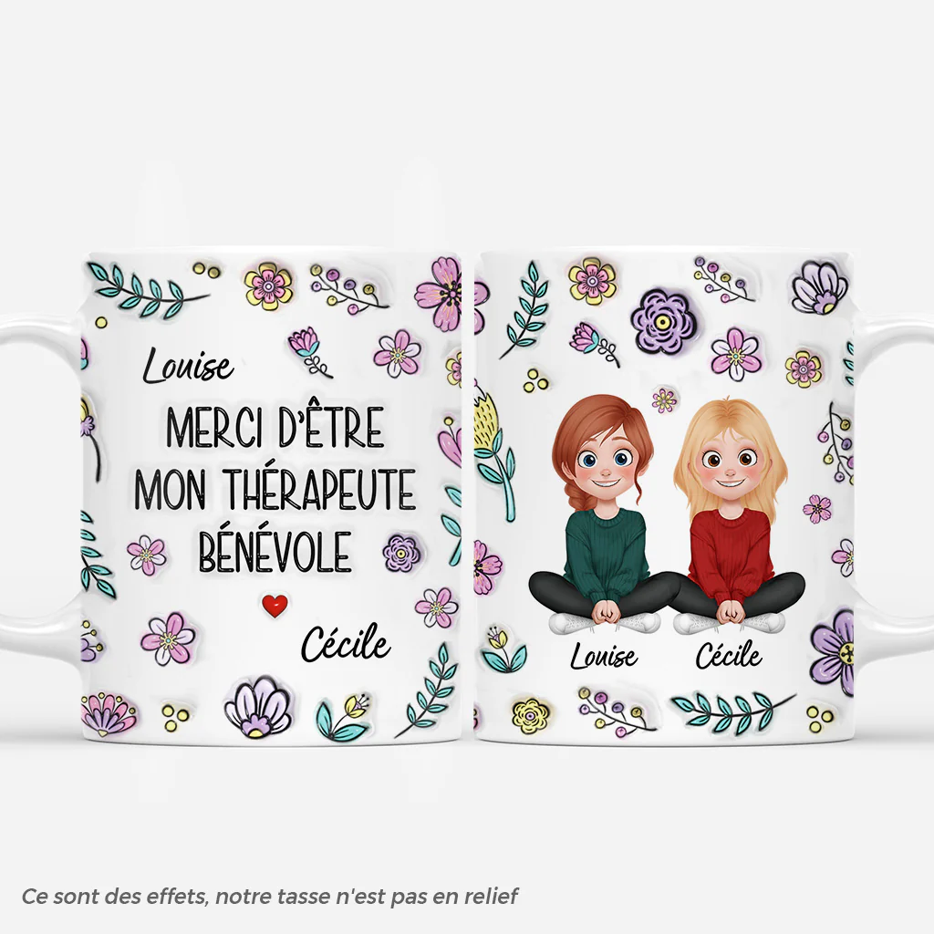 [Effet d'impression 3D] Mug Personnalisé Amis - Merci D’être Mon Thérapeute Bénévole