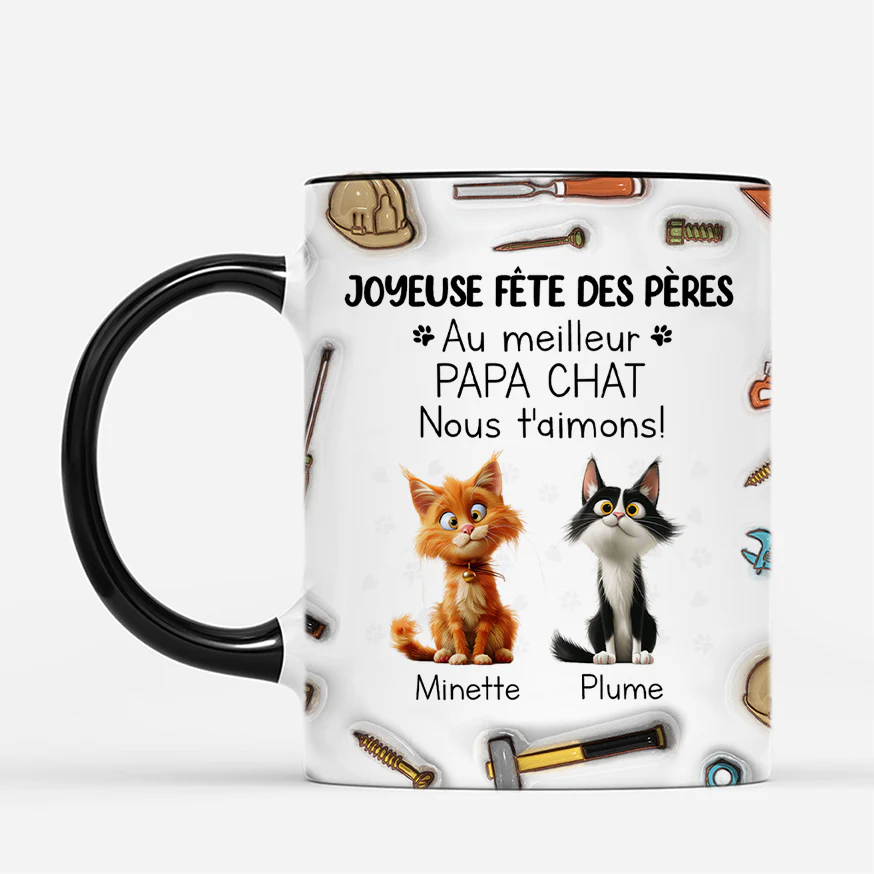 [Effet d'Impression 3D] Mug personnalisé avec chat – Papa chat avec outils - Image 2