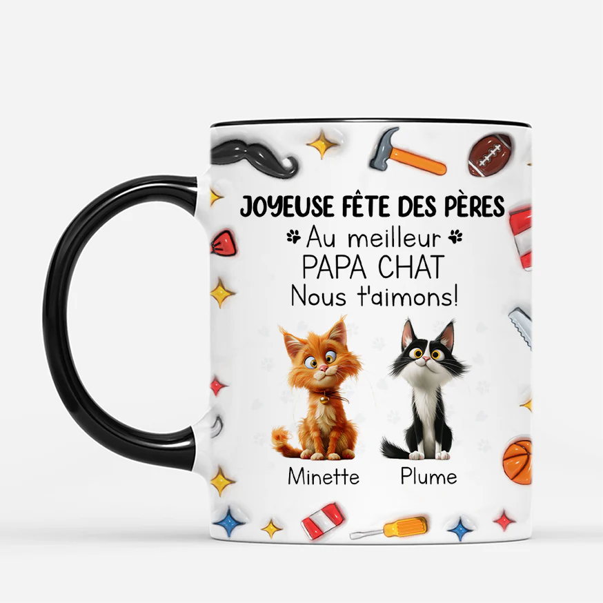 [Effet d'Impression 3D] Mug Personnalisé Papa - Au Meilleur Papa Chat Bricoleur - Image 2