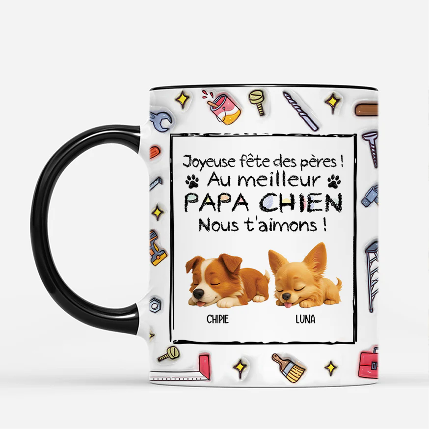 [Effet d'Impression 3D] Mug Personnalisé Papa - Au Meilleur Papa Chien - Image 2