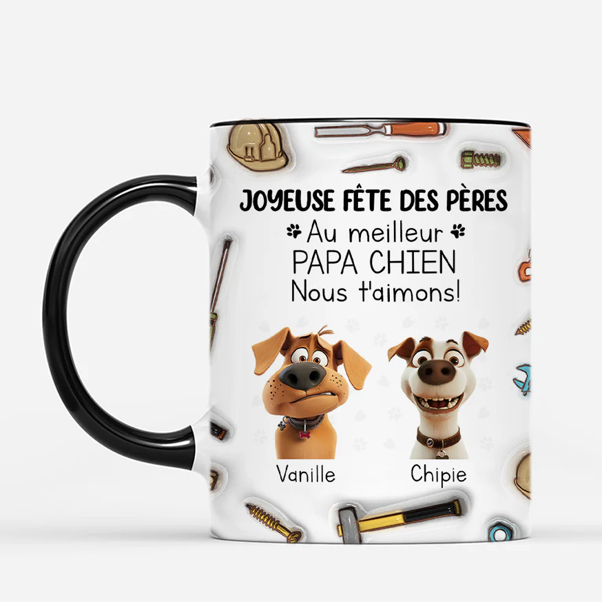 [Effet d'Impression 3D] Mug Personnalisé Papa - Au Meilleur Papa Chien Avec Outils - Image 2