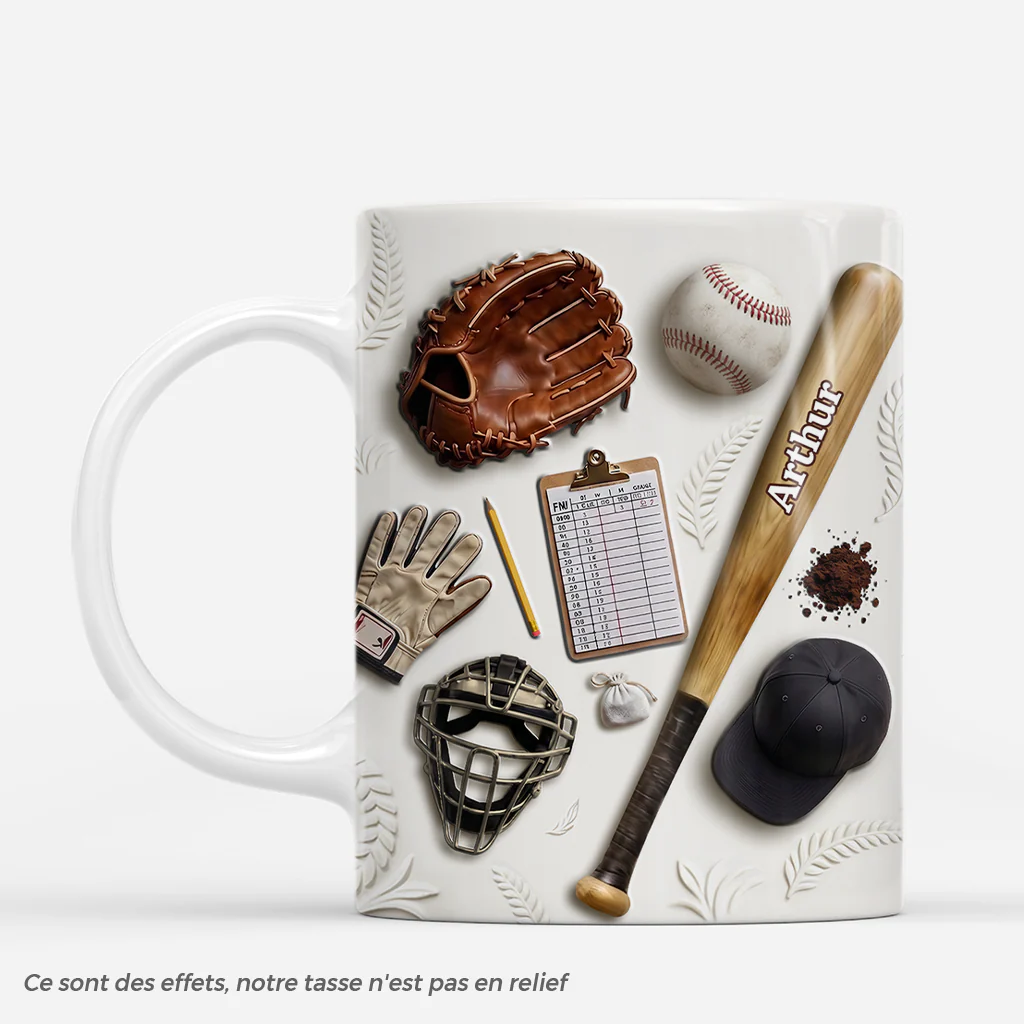 [Effet d'impression 3D] Mug Personnalisé Avec Prénom Homme/Femme - Cadeau Baseball