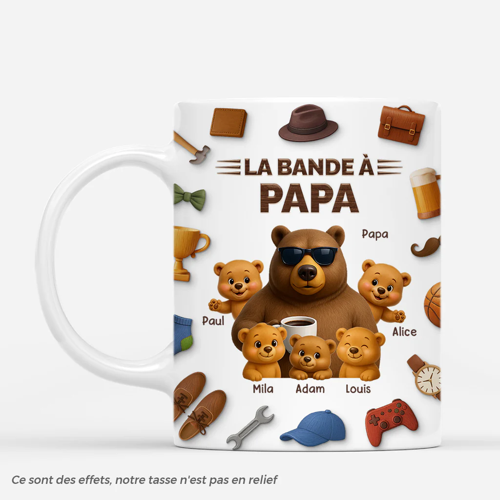 Tasse Personnalisée Papy Effet 3D - Bande De Papa Papy Ours