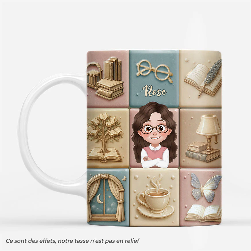 [Effet d'impression 3D] Mug Personnalisé - Cadeau Pour Amoureux Les Livres