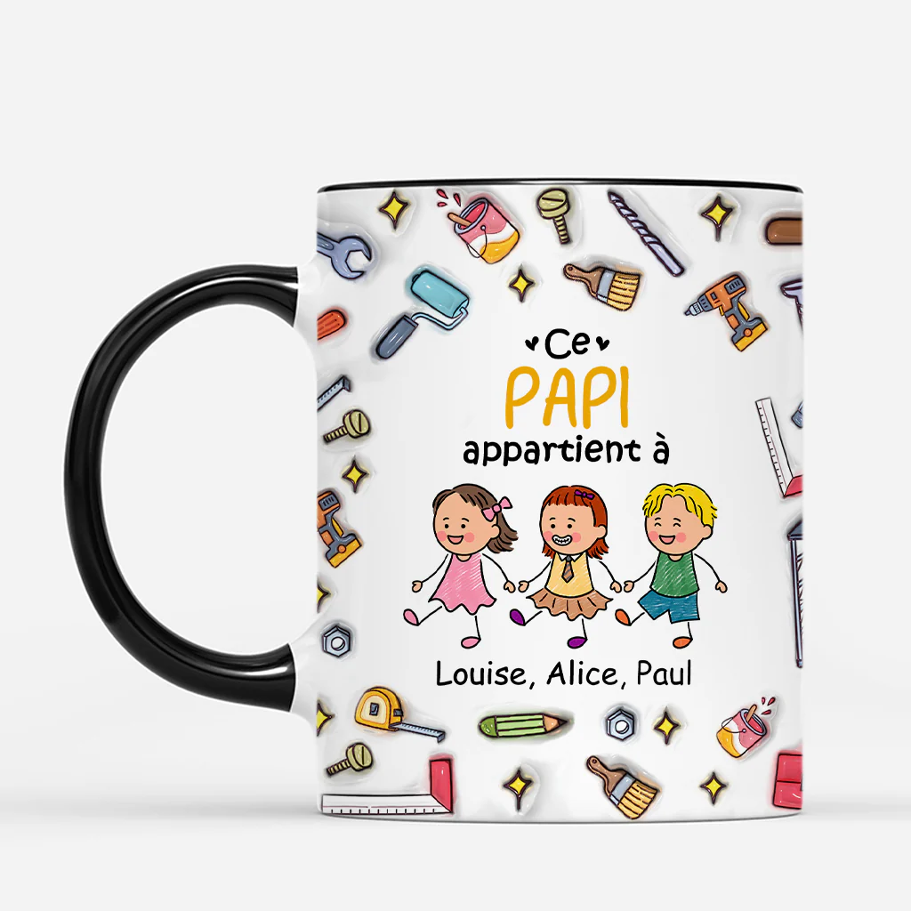 [Effet d'Impression 3D] Mug Personnalisé - Ce Papa Bricoleur Appartient À - Dessin Crayon - Image 2