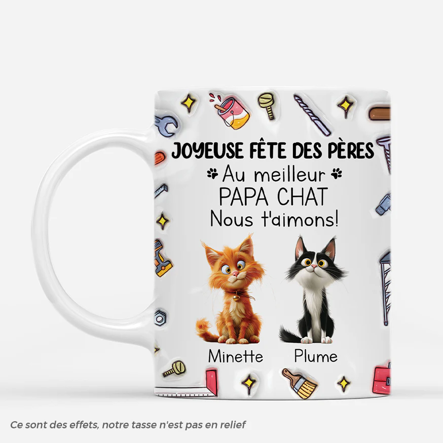 [Effet d'Impression 3D] Mug Personnalisé - Papa chat avec outils