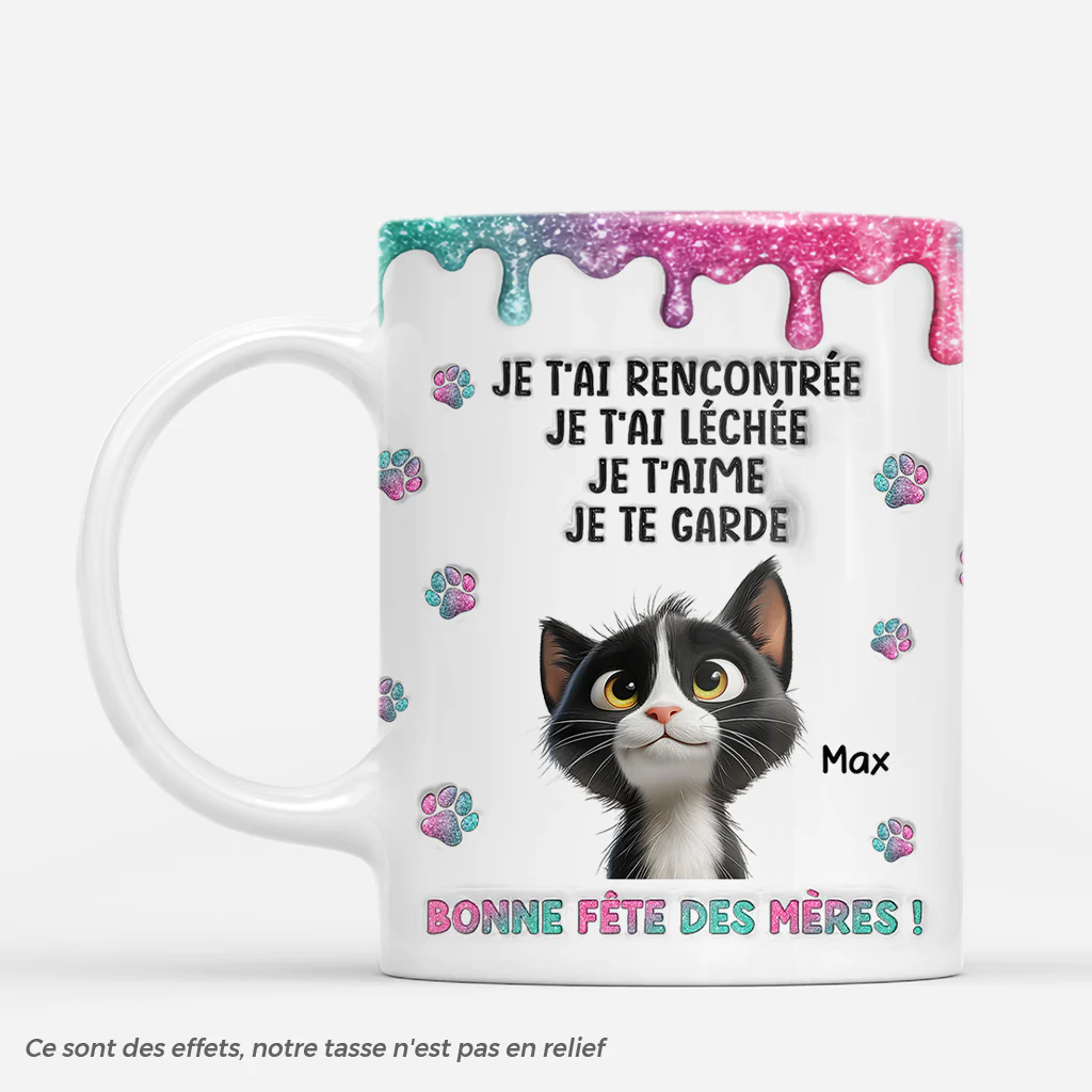 [Effet d'impression 3D] Mug Personnalisé Chat - Bonne Fête Des Mères Cadeau Fan De Chat