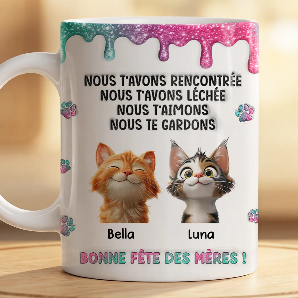[Effet d'impression 3D] Mug Personnalisé Chat - Bonne Fête Des Mères Cadeau Fan De Chat - Image 2